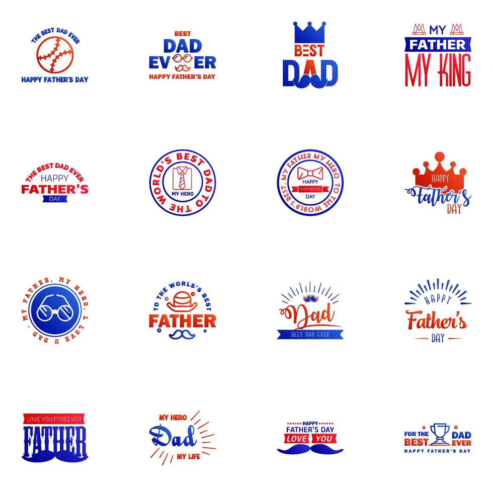 Happy fathers day 16 Blue and red Typography Fathers day background design Fathers day greeting card Editable Vector Design Elements