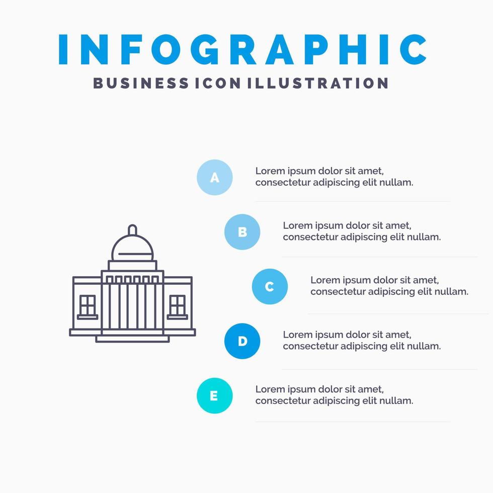 whitehouse america casa blanca arquitectura edificio lugar línea icono con 5 pasos presentación infografía fondo vector