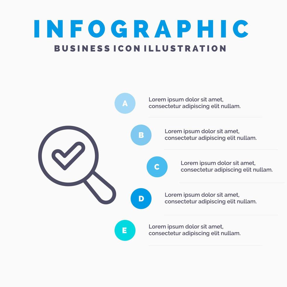 encontrar icono de línea de vista de búsqueda con fondo de infografía de presentación de 5 pasos vector