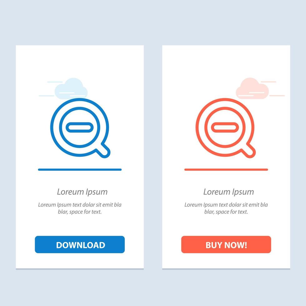 Search Less Remove Delete  Blue and Red Download and Buy Now web Widget Card Template vector