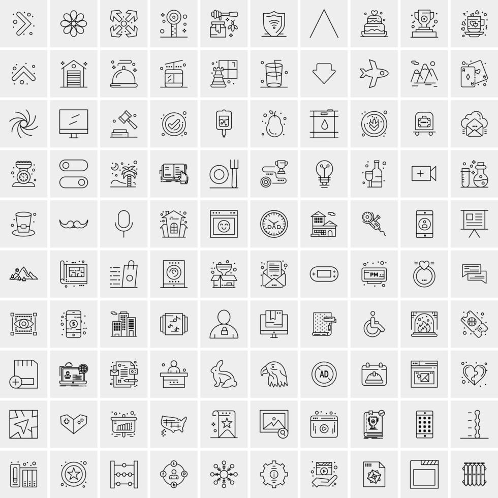 100 iconos universales de línea negra sobre fondo blanco vector