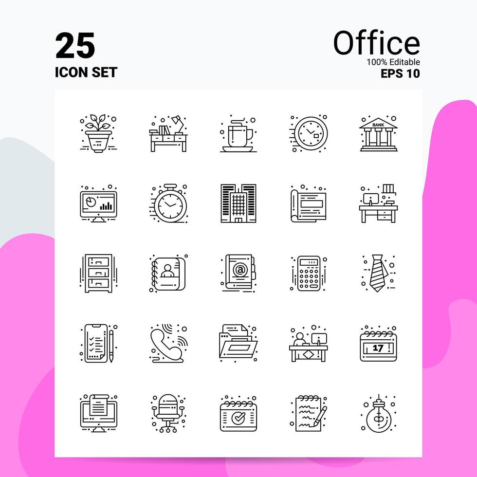 25 Office Icon Set 100 Editable EPS 10 Files Business Logo Concept Ideas Line icon design vector