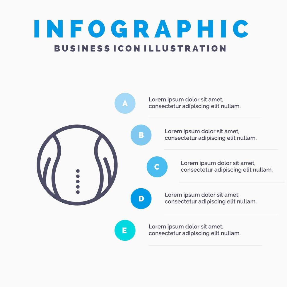 icono de línea de juego de deporte de tenis de pelota con fondo de infografía de presentación de 5 pasos vector