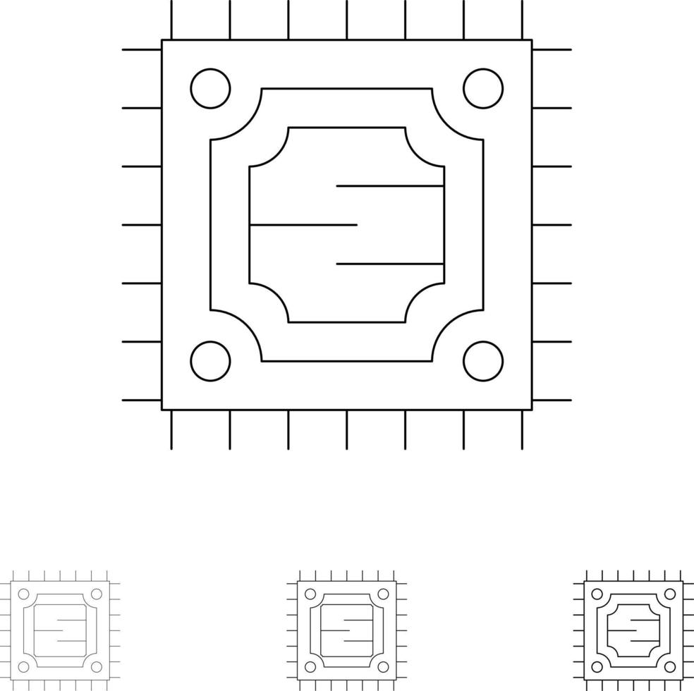 Cpu Microchip Processor Bold and thin black line icon set vector