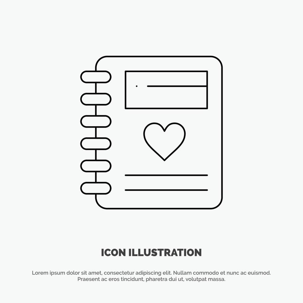 cuaderno amor corazón boda línea icono vector