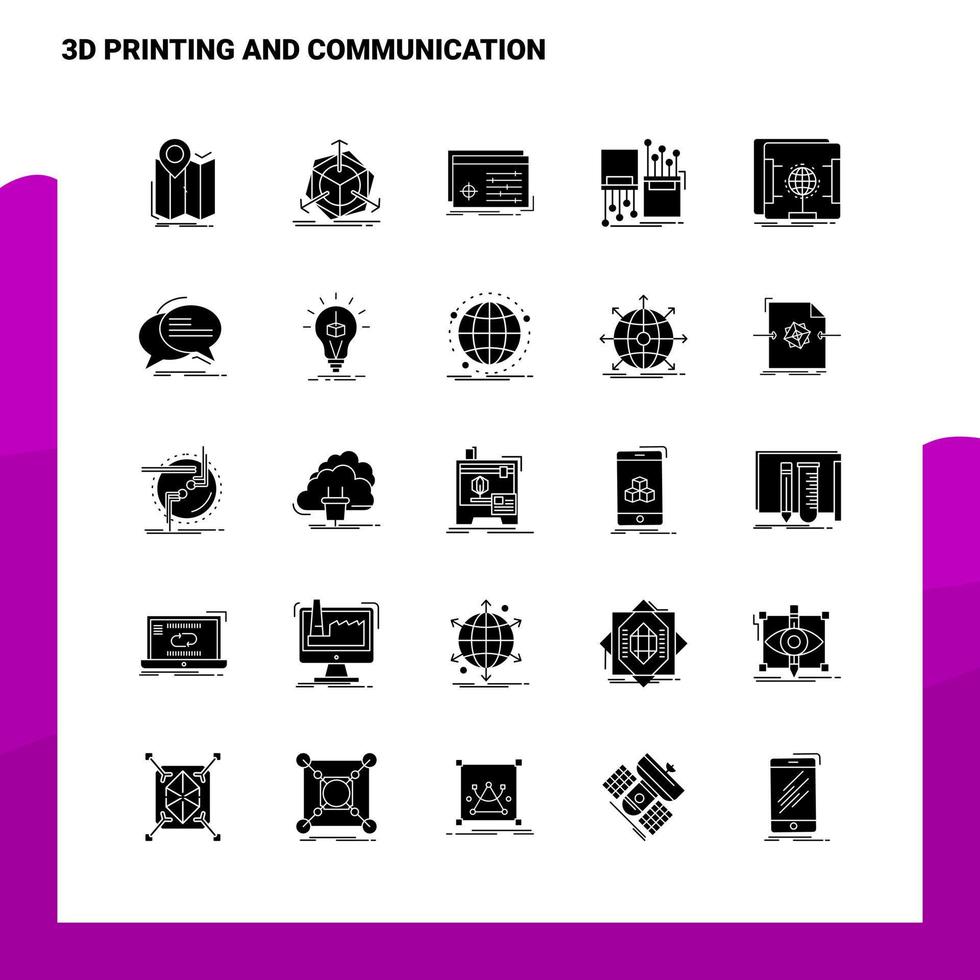 25 conjunto de iconos de impresión y comunicación 3d plantilla de ilustración de vector de icono de glifo sólido para ideas web y móviles para empresa comercial
