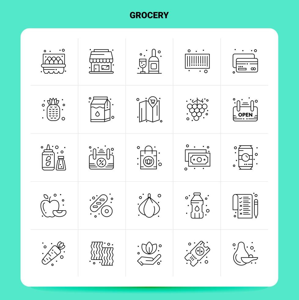 OutLine 25 Grocery Icon set Vector Line Style Design Black Icons Set Linear pictogram pack Web and Mobile Business ideas design Vector Illustration