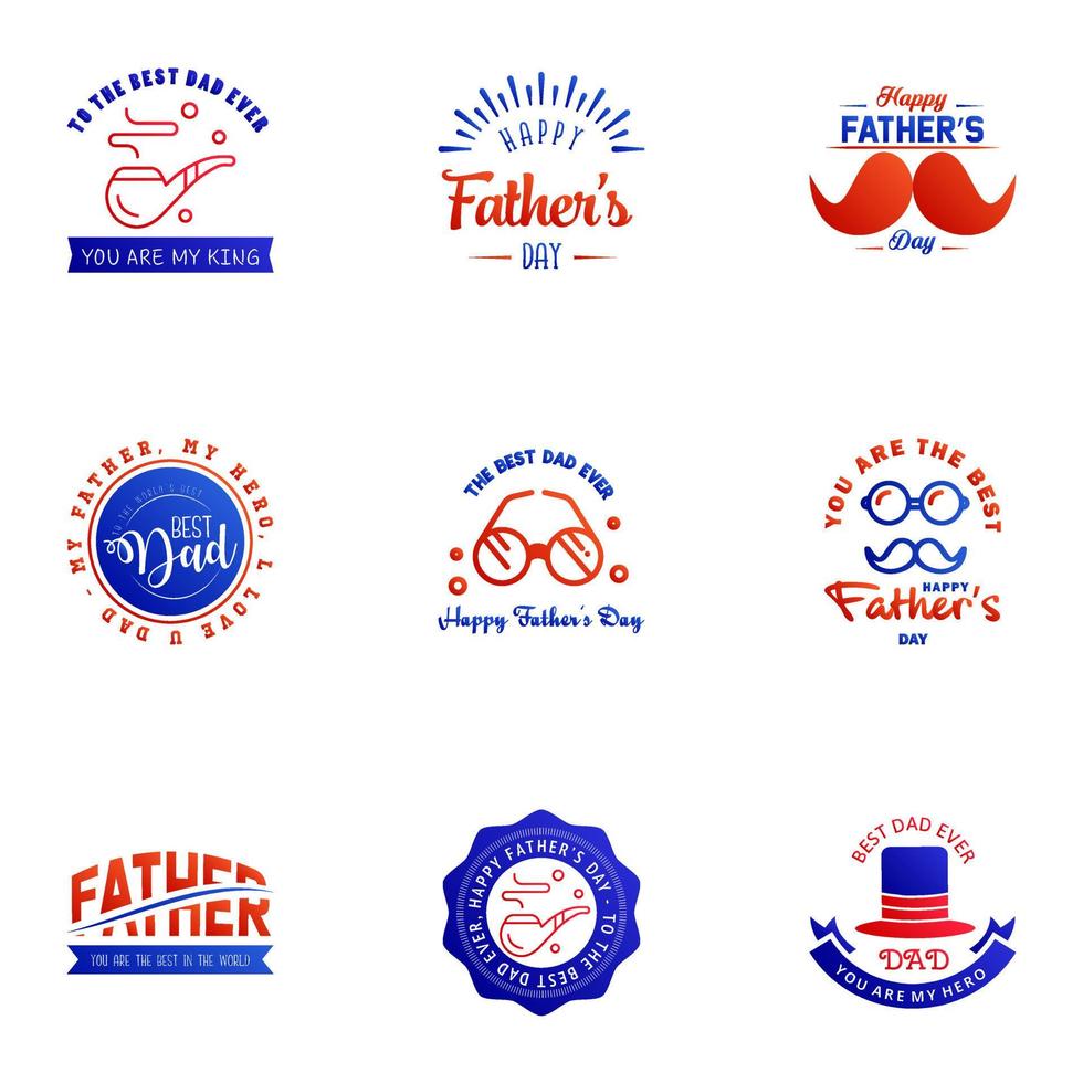 Happy fathers day 9 Blue and red Lettering happy fathers day Editable Vector Design Elements