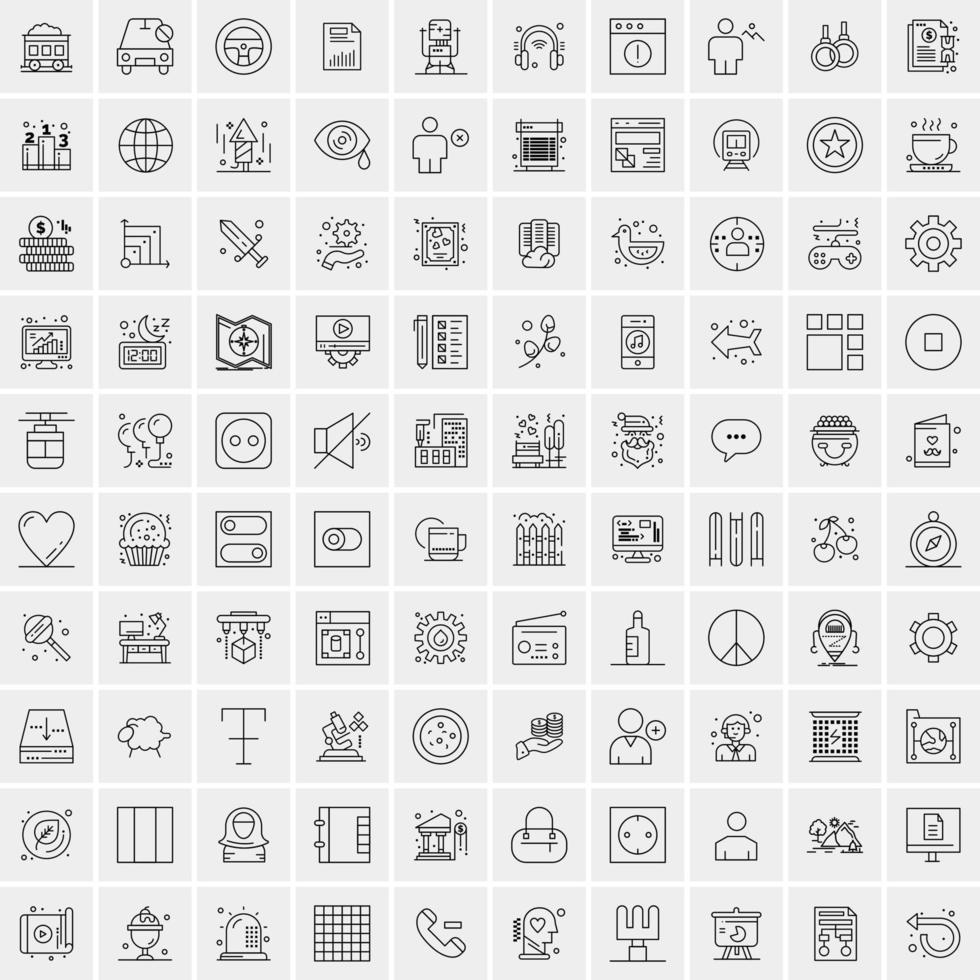 100 Universal Black Line Icons on White Background vector