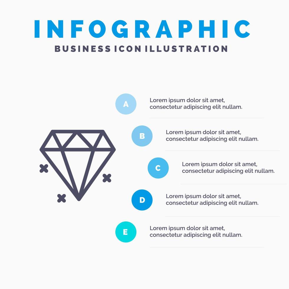 plantilla de infografía azul de joyas de diamantes plantilla de icono de línea de vector de 5 pasos
