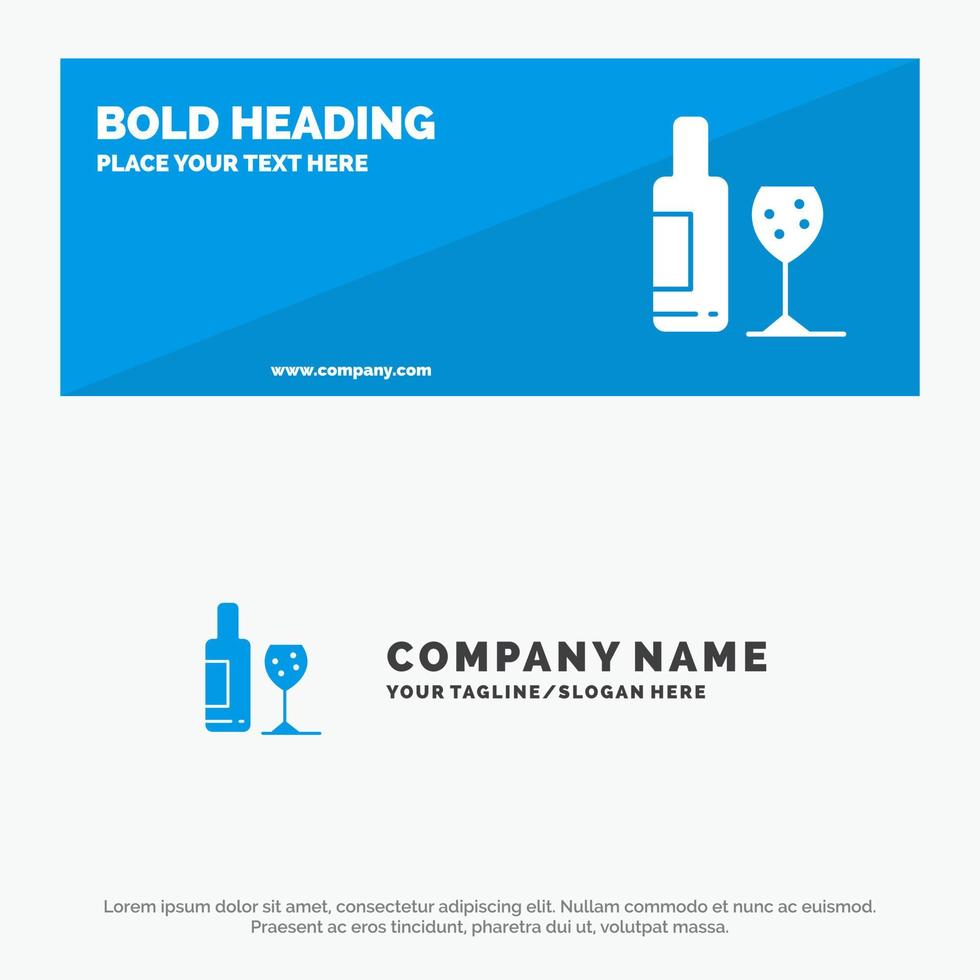 Drink Bottle Glass Love SOlid Icon Website Banner and Business Logo Template vector