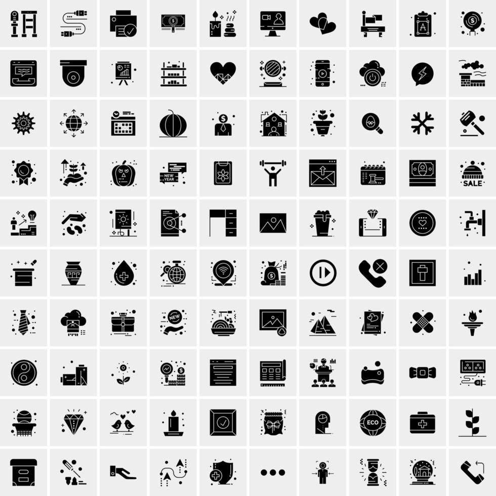 Set of 100 Business Solid Glyph icons vector