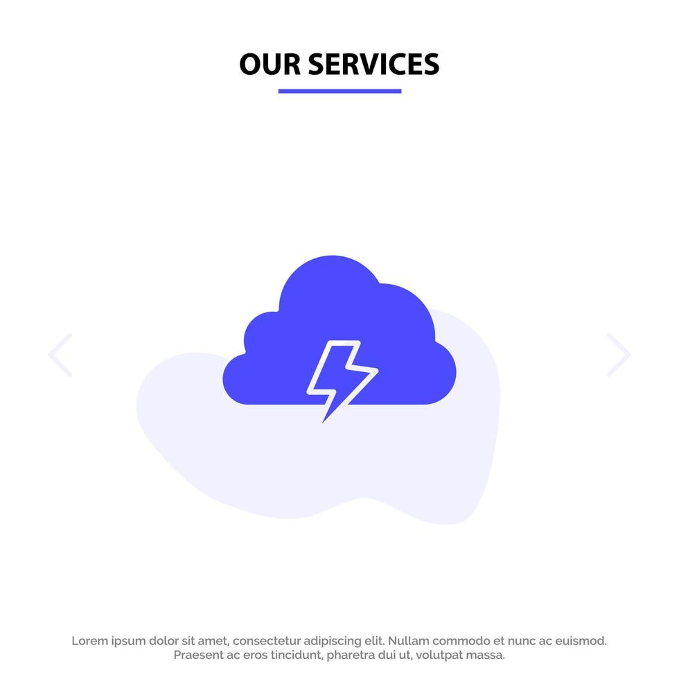 Our Services Power Cloud Nature Spring Sun Solid Glyph Icon Web card Template vector