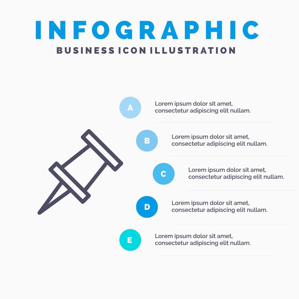 icono de línea de pin de marcador con fondo de infografía de presentación de 5 pasos vector