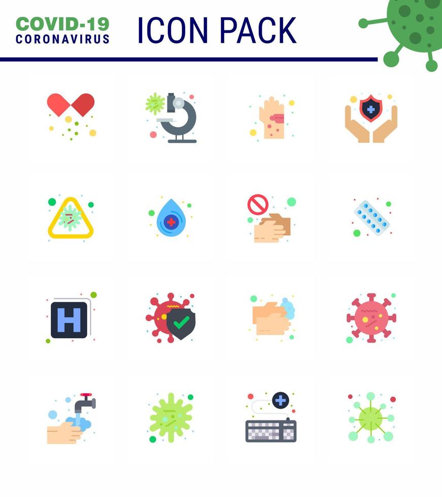 Coronavirus Prevention Set Icons 16 Flat Color icon such as alert protect bacterial medical hygiene viral coronavirus 2019nov disease Vector Design Elements