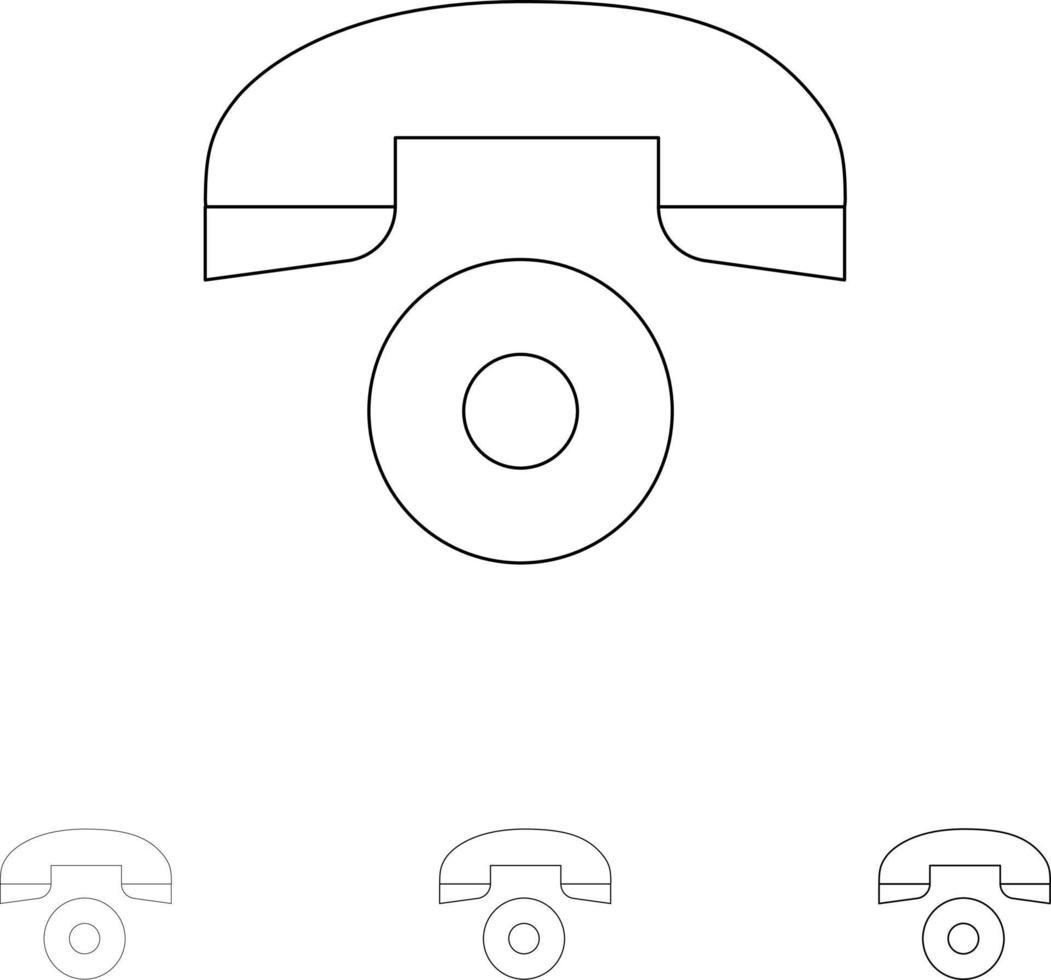 Telephone Call Phone Bold and thin black line icon set vector