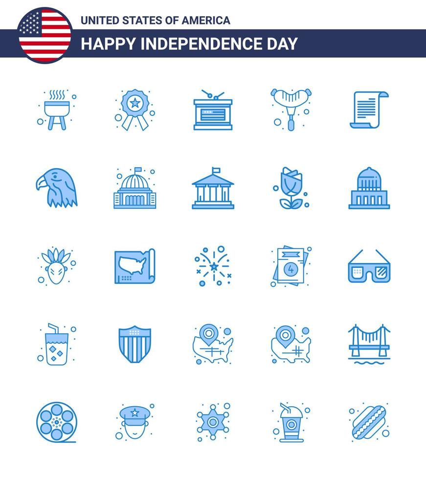 paquete de iconos de vector de stock del día americano 25 signos y símbolos azules para el archivo de vacaciones de texto de estados unidos frankfurter elementos de diseño de vector de día de estados unidos editables