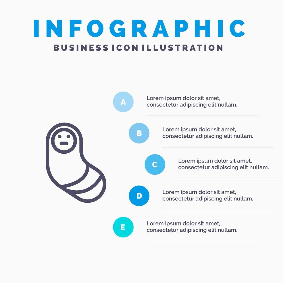 bebé recién nacido plantilla de infografía azul recién nacido plantilla de icono de línea de vector de 5 pasos