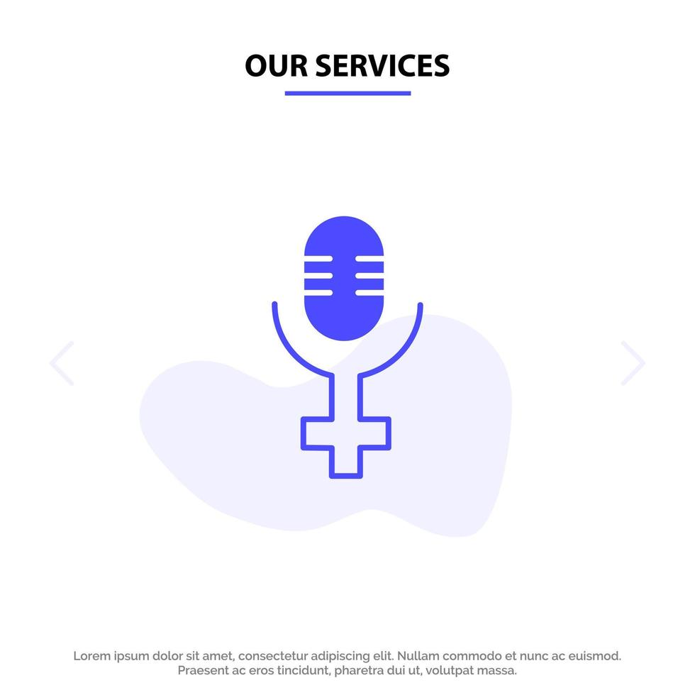 Our Services Microphone Record Solid Glyph Icon Web card Template vector
