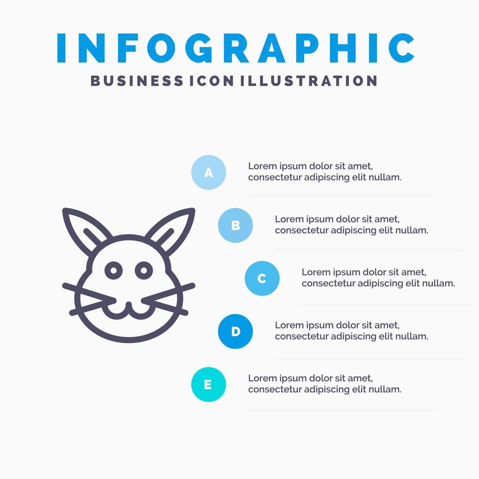 conejito conejito conejo de pascua icono de línea con 5 pasos presentación infografía fondo vector