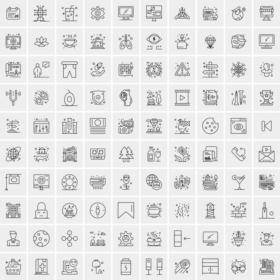 100 iconos universales de línea negra sobre fondo blanco vector