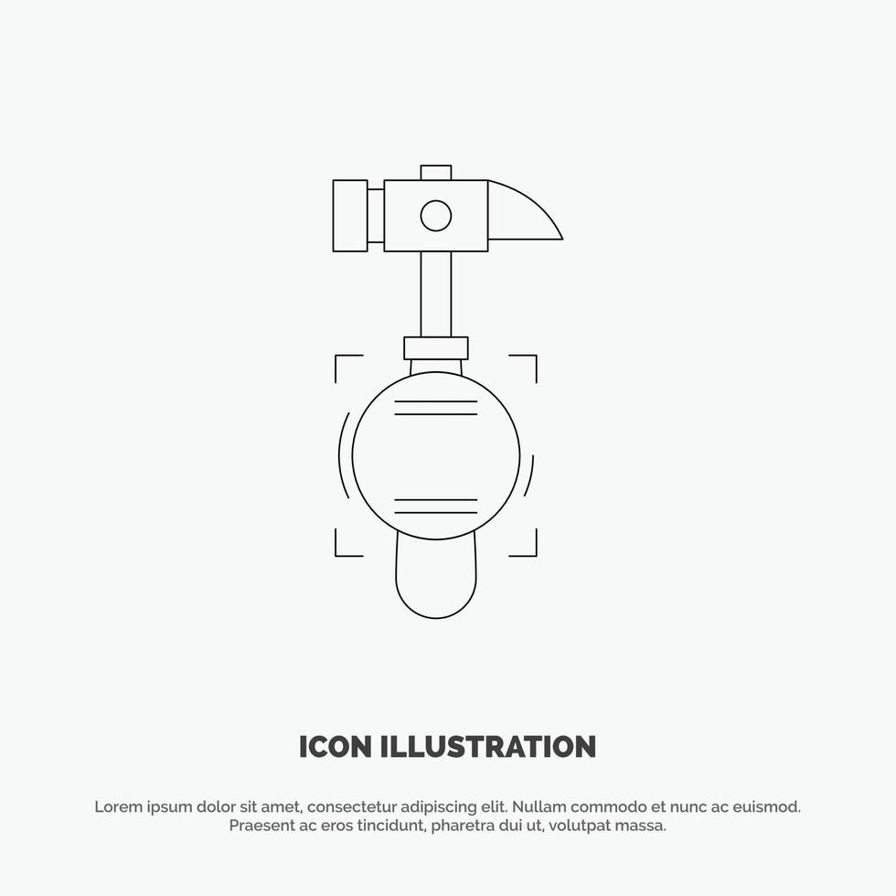 Hammer Crash Break Tool Line Icon Vector