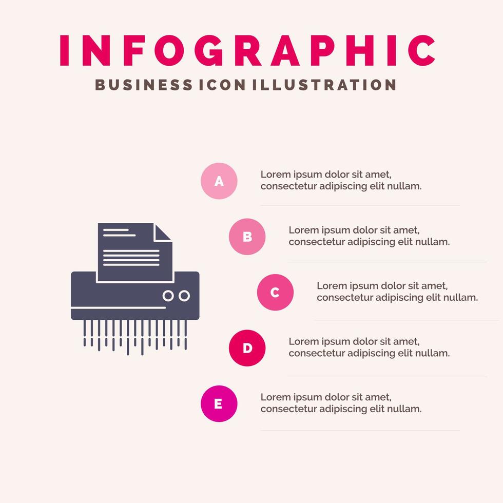 Shredder Confidential Data File Information Office Paper Solid Icon Infographics 5 Steps Presentation Background vector