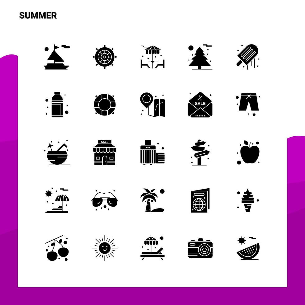 25 conjunto de iconos de verano plantilla de ilustración de vector de icono de glifo sólido para ideas web y móviles para empresa comercial