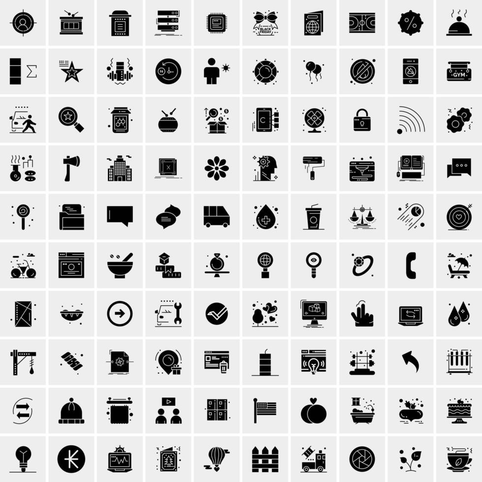 conjunto de 100 iconos de glifos sólidos de negocios vector