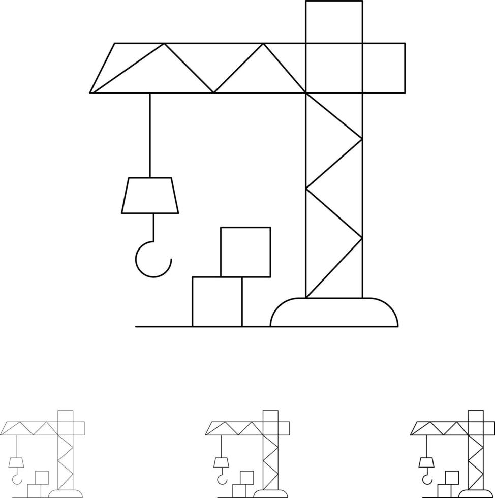 Architecture Construction Crane Bold and thin black line icon set vector