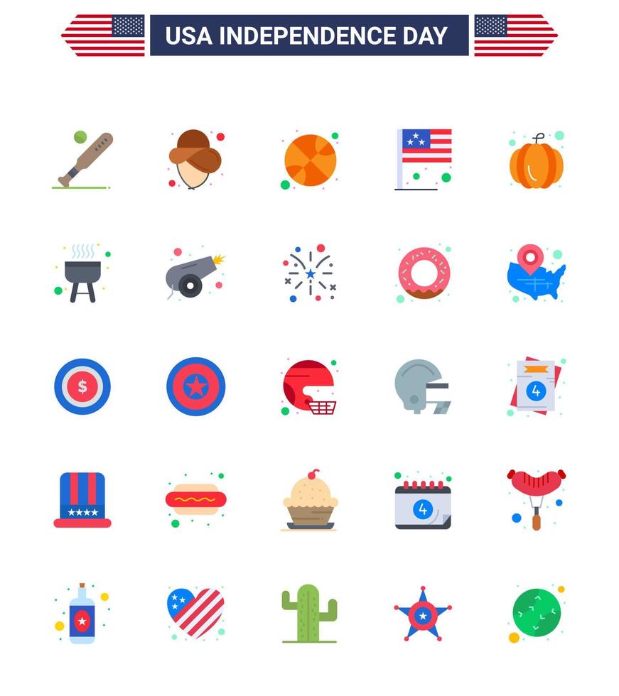 paquete de iconos de vector de stock del día americano 25 signos y símbolos planos para calabaza usa basketball flag day editable usa day elementos de diseño vectorial