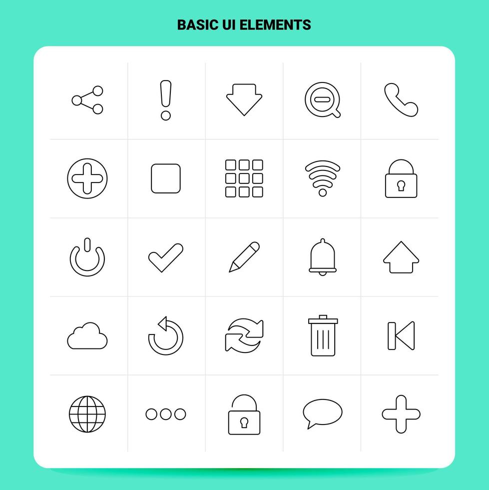OutLine 25 Basic Ui Elements Icon set Vector Line Style Design Black Icons Set Linear pictogram pack Web and Mobile Business ideas design Vector Illustration