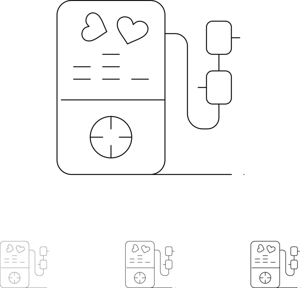 Mp3 Love Heart Wedding Bold and thin black line icon set vector