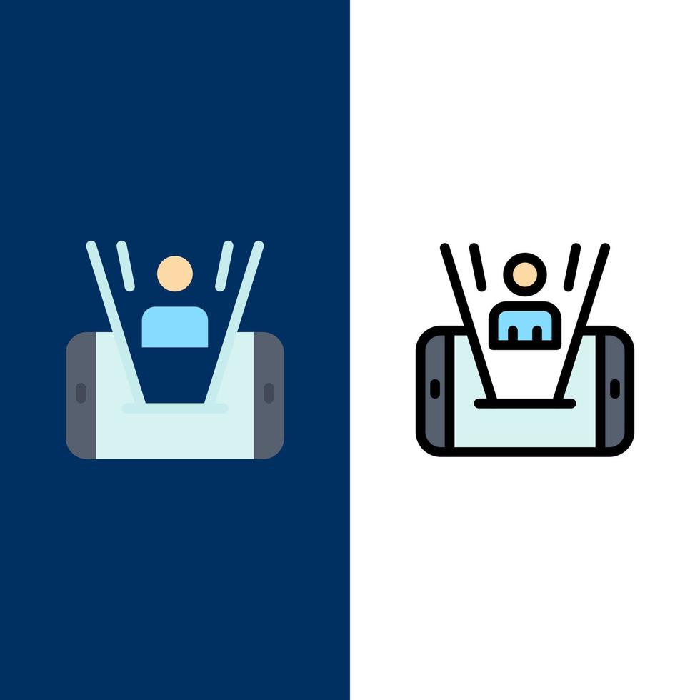 Mobile Cell Man Technology  Icons Flat and Line Filled Icon Set Vector Blue Background