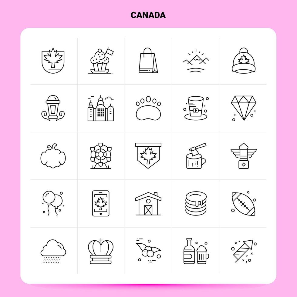 OutLine 25 Canada Icon set Vector Line Style Design Black Icons Set Linear pictogram pack Web and Mobile Business ideas design Vector Illustration