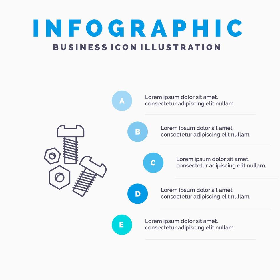 Bolt Nut Screw Tools Line icon with 5 steps presentation infographics Background vector