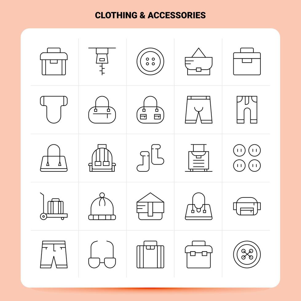 OutLine 25 Clothing Accessories Icon set Vector Line Style Design Black Icons Set Linear pictogram pack Web and Mobile Business ideas design Vector Illustration