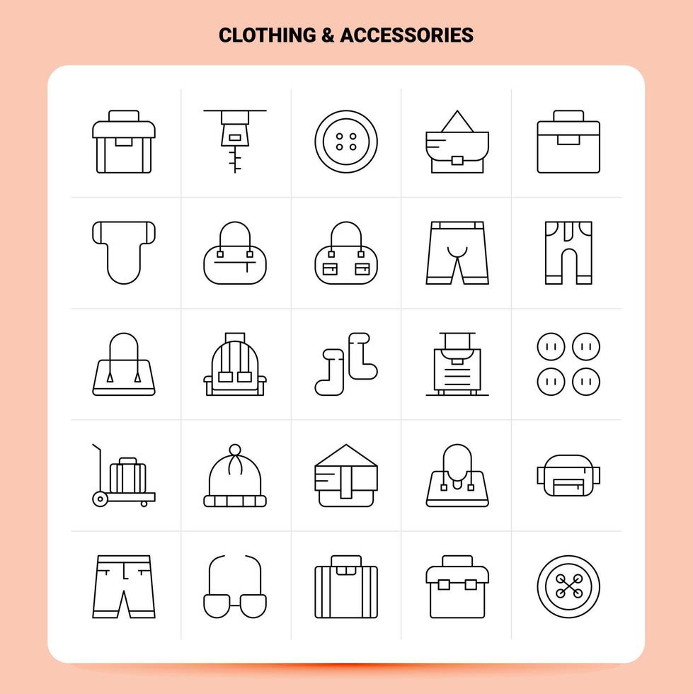 OutLine 25 Clothing Accessories Icon set Vector Line Style Design Black Icons Set Linear pictogram pack Web and Mobile Business ideas design Vector Illustration