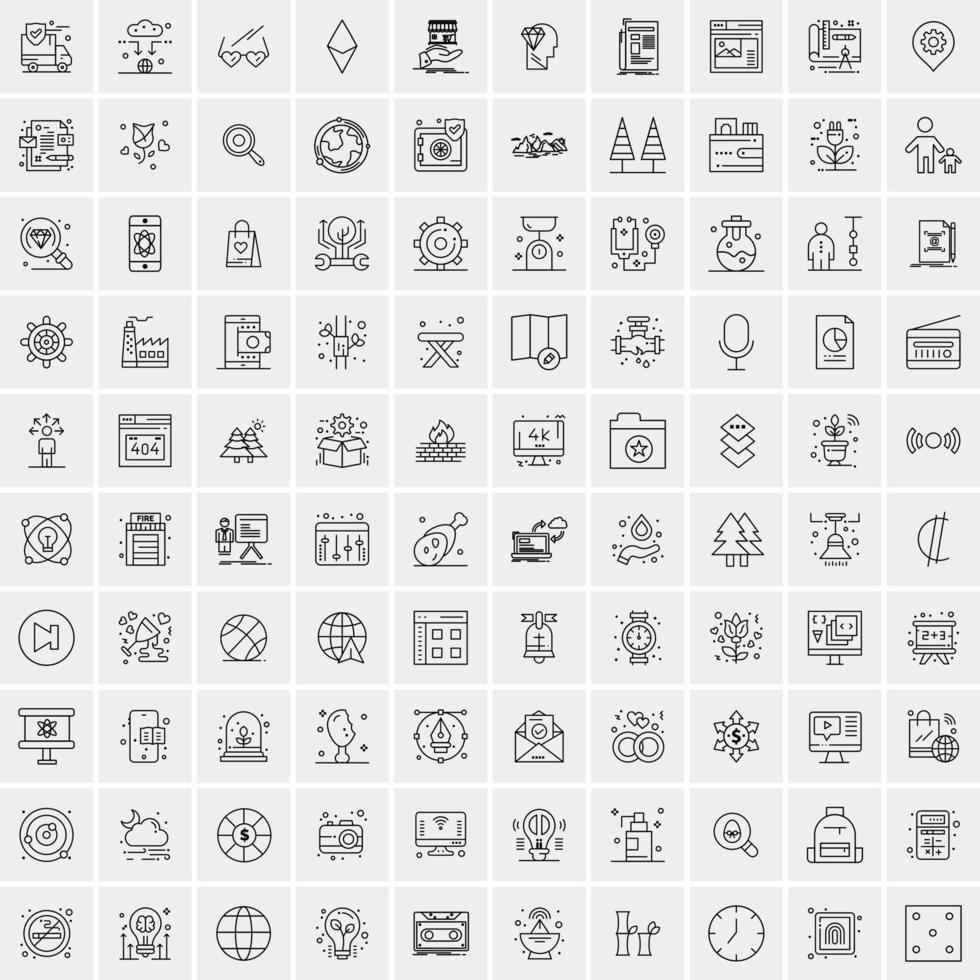 100 iconos universales de línea negra sobre fondo blanco vector