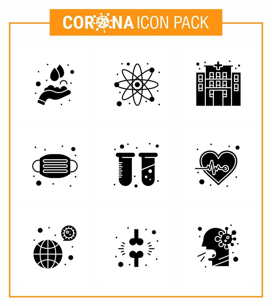 25 conjunto de iconos de emergencia de coronavirus diseño azul, como tubos, construcción química, máscara de seguridad, coronavirus viral 2019nov, elementos de diseño de vectores de enfermedad