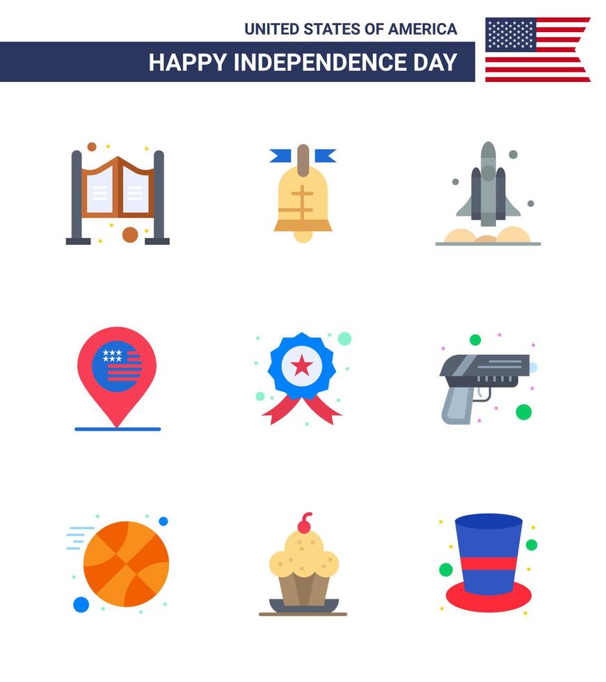 4th July USA Happy Independence Day Icon Symbols Group of 9 Modern Flats of badge map launcher location usa Editable USA Day Vector Design Elements