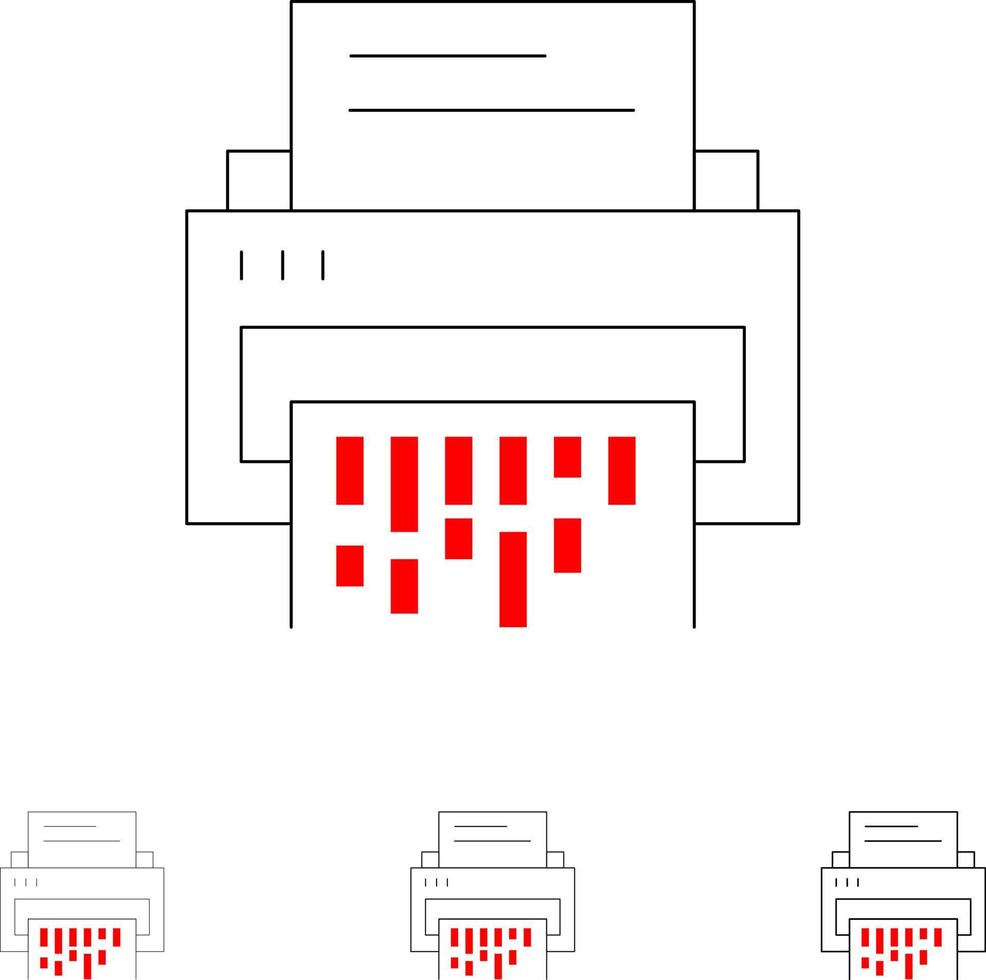 Confidential Data Delete Document File Information Shredder Bold and thin black line icon set vector