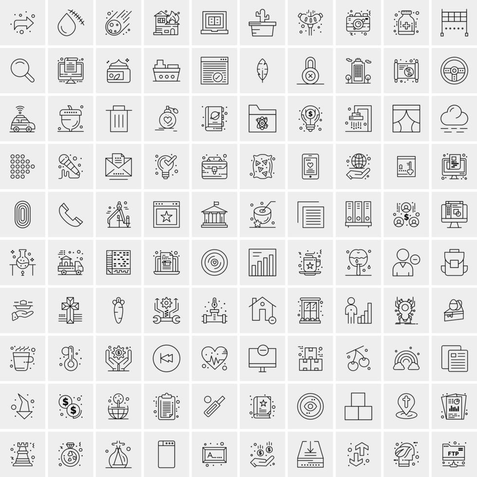 100 iconos universales de línea negra sobre fondo blanco vector