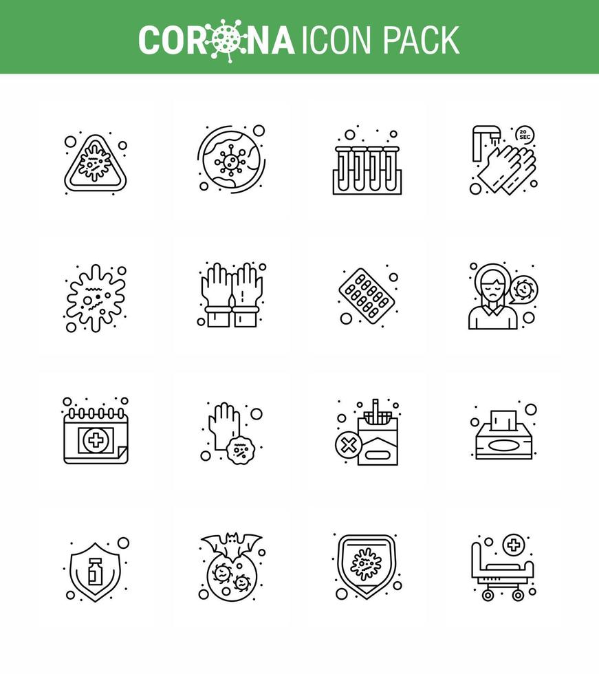 Covid19 Protection CoronaVirus Pendamic 16 Line icon set such as twenty seconds medical covid hands test viral coronavirus 2019nov disease Vector Design Elements