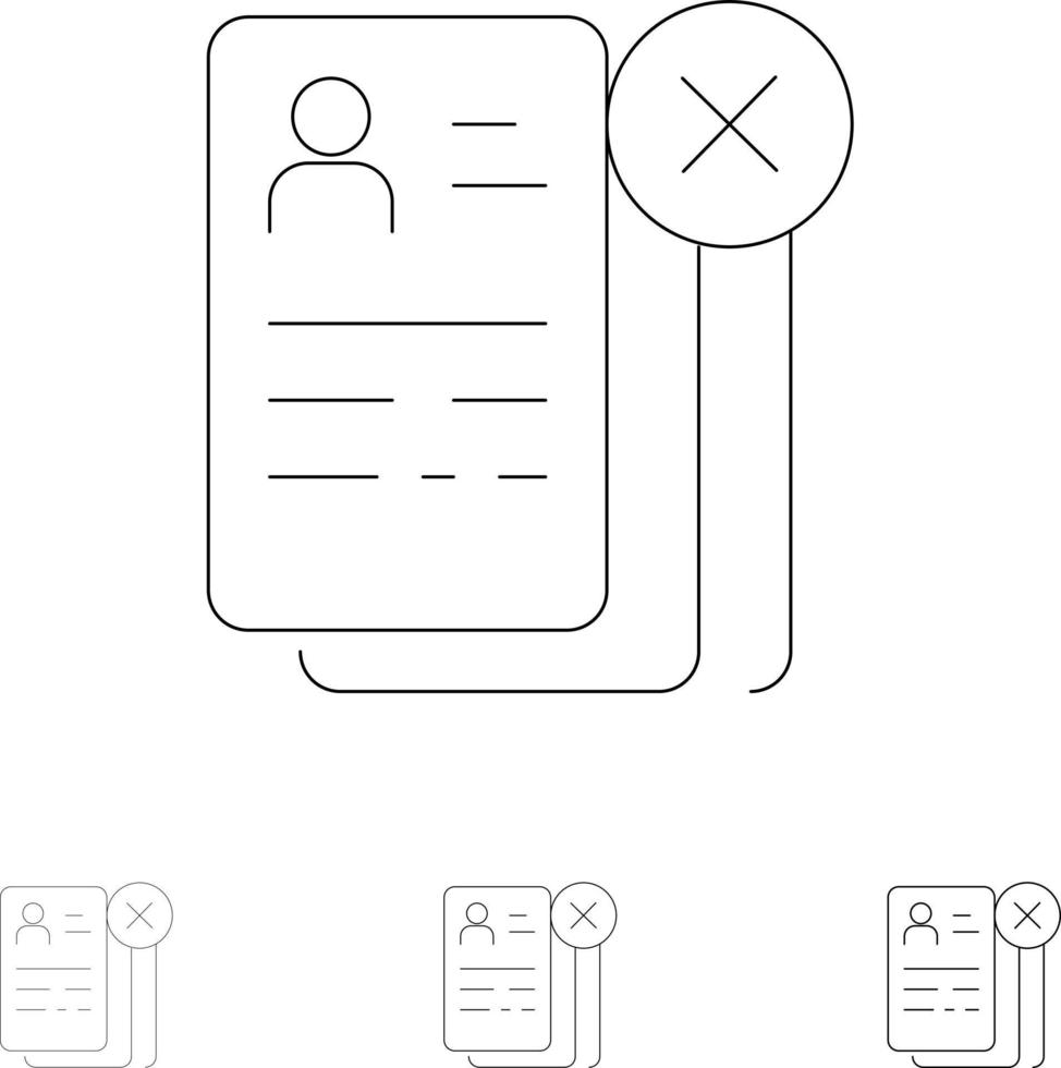 carrera empresarial cv trabajo currículum conjunto de iconos de línea negra en negrita y delgada vector