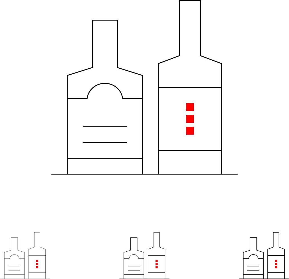 botellas de botellas de bebidas alcohólicas conjunto de iconos de línea negra audaz y delgada vector