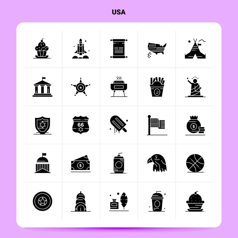 Solid 25 Usa Icon set Vector Glyph Style Design Black Icons Set Web and Mobile Business ideas design Vector Illustration