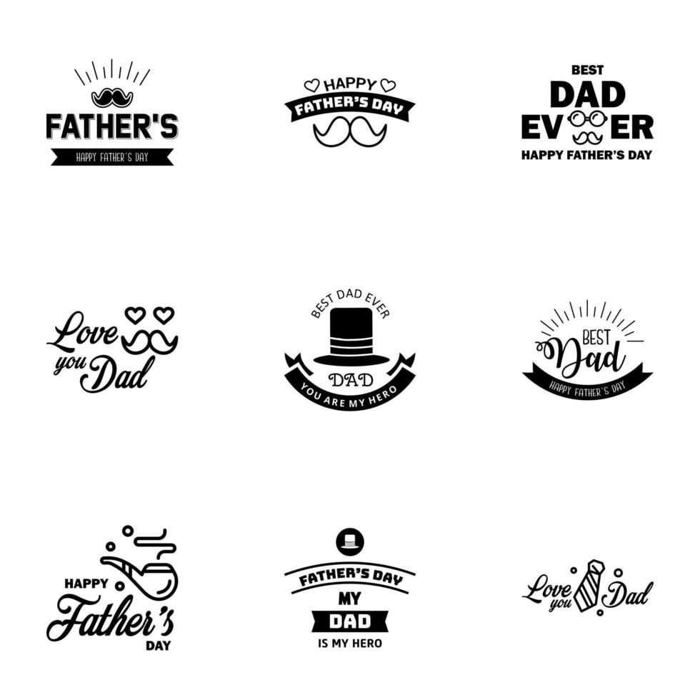 Happy Fathers Day Calligraphy greeting card 9 Black Typography Collection Vector illustration Editable Vector Design Elements
