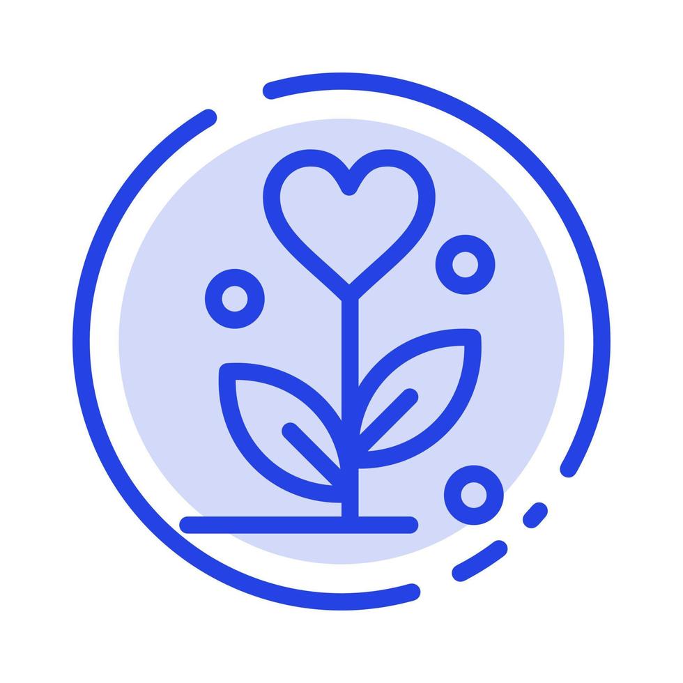 amor flor boda corazón línea punteada azul icono de línea vector