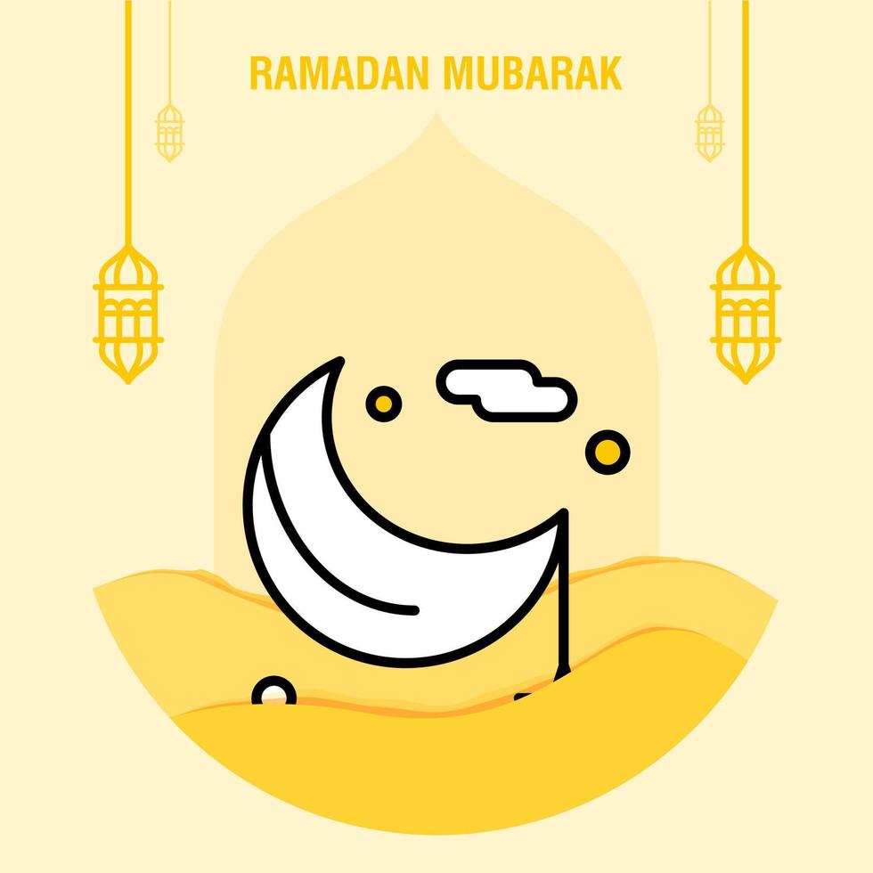Ramadan kareem greeting template islamic crescent and arabic lantern vector illustration
